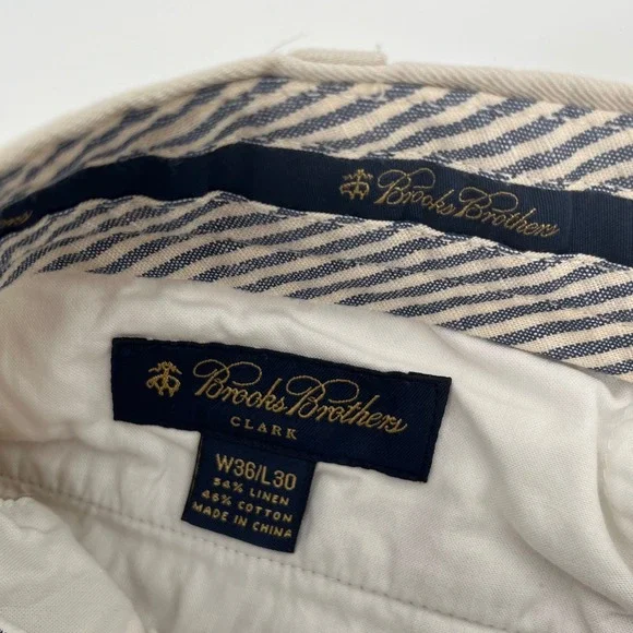 Brooks Brothers Clark Chinos Khaki Linen Cotton Irish Baird McNutt Mens 36x30 - Picture 3 of 9